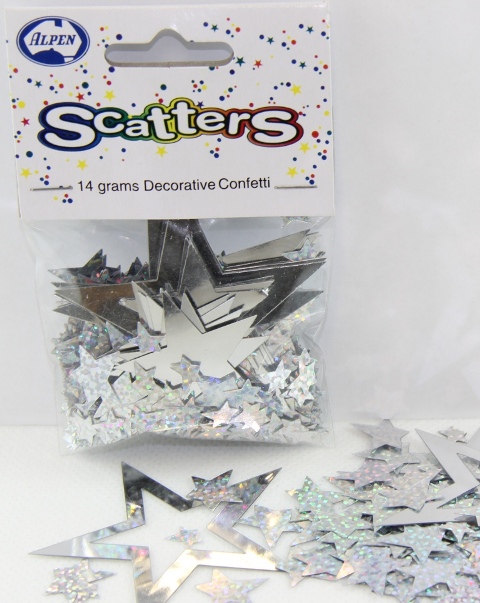Decrotex Scatters - 14gm Stars Foil & Halo Silver 5-60mm