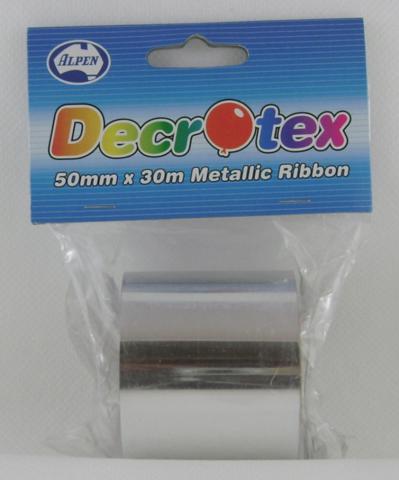 Ribbon Wide Metallic 5cm x 30m Silver
