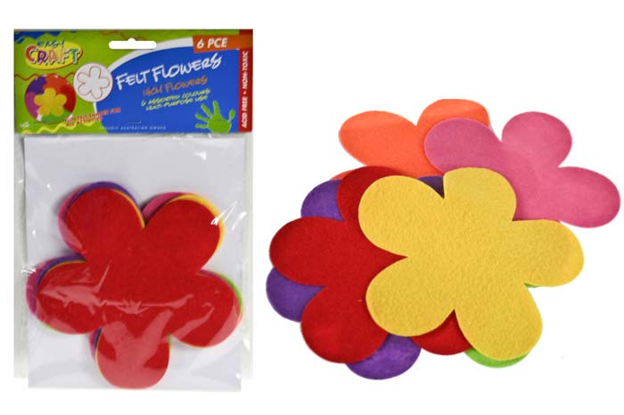 Felt Cut Flowers 14 cm - Assorted Colours - Pack of 6