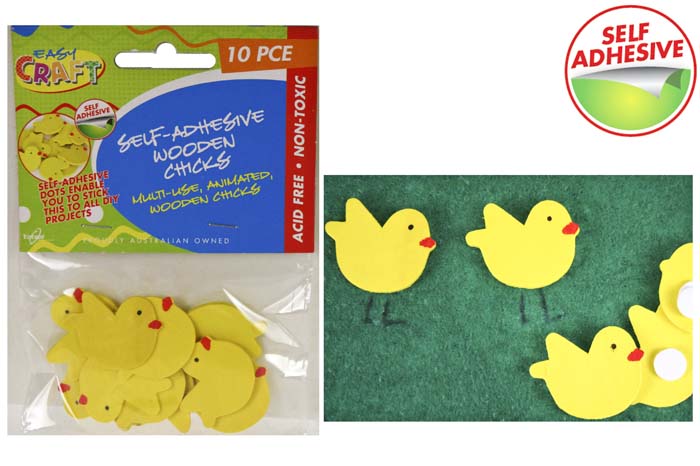 Wooden Chicks - Self Adhesive - 2.5cm Pack of 10