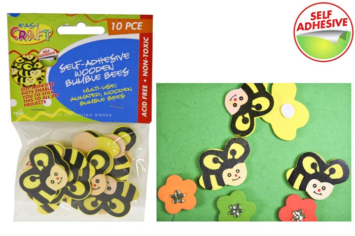 Wooden Bumble Bees - Self Adhesive - 3cm Pack of 10