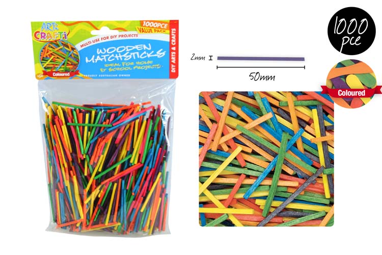 Matchsticks Coloured Pack of 1000
