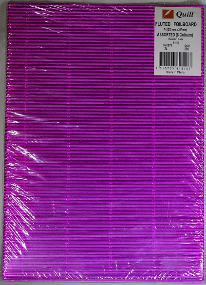 Fluted Foil Board A4 250gsm Assorted Colours Pack of 24