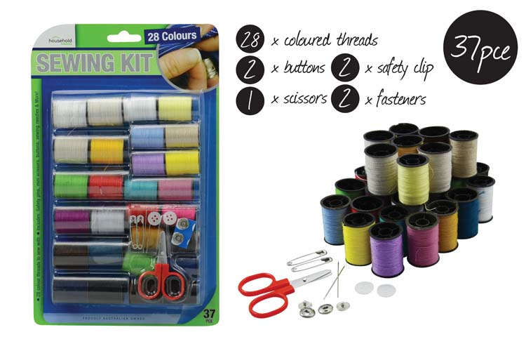 Sewing Kit - 37 Pcs Including 28 Coloured Threads