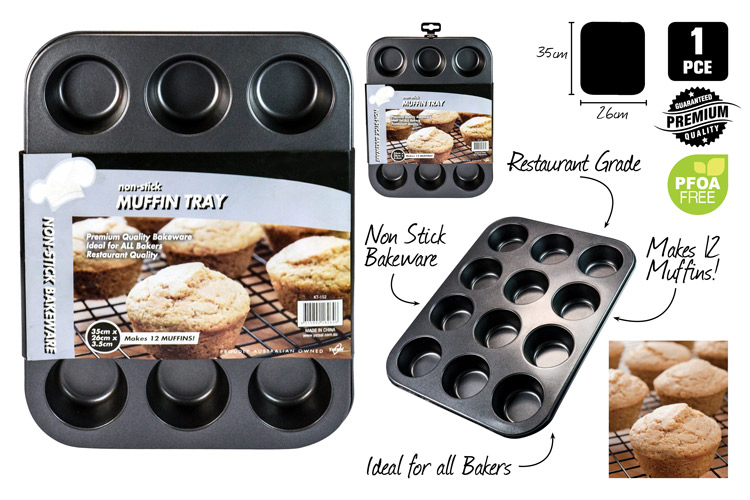 Muffin Tray, 35 x 26 x 3.5 Cm - Non Stick (Makes 12 Muffins)