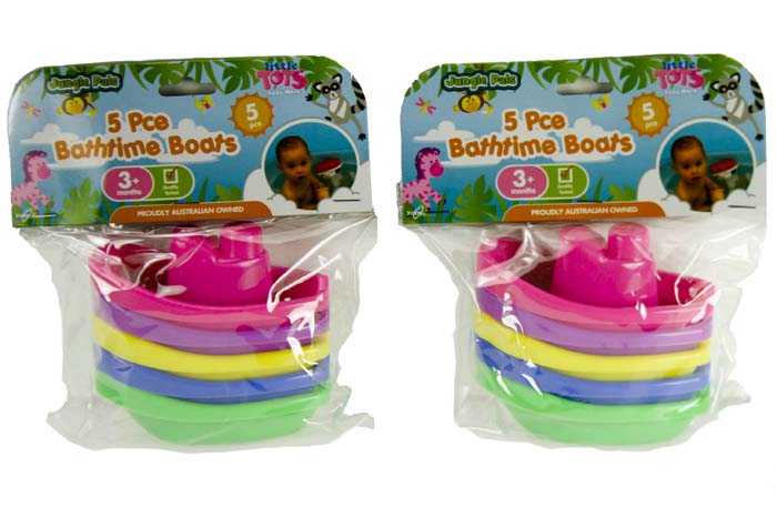 Kids Bathtime Boats Pack of 5 Assorted Colours