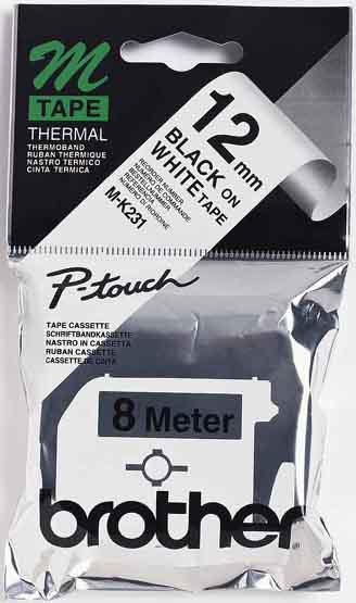 Brother P-Touch Tape M-K231 12mm x 8m N/Lam Black on White