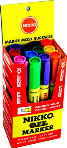 Nikko Chisel Tip Permanent Marker Assorted Colours Box of 12