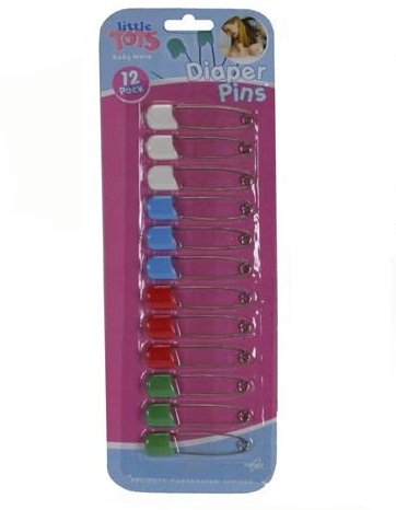 Baby Diaper Pins 4 Assorted Colours Pack of 12