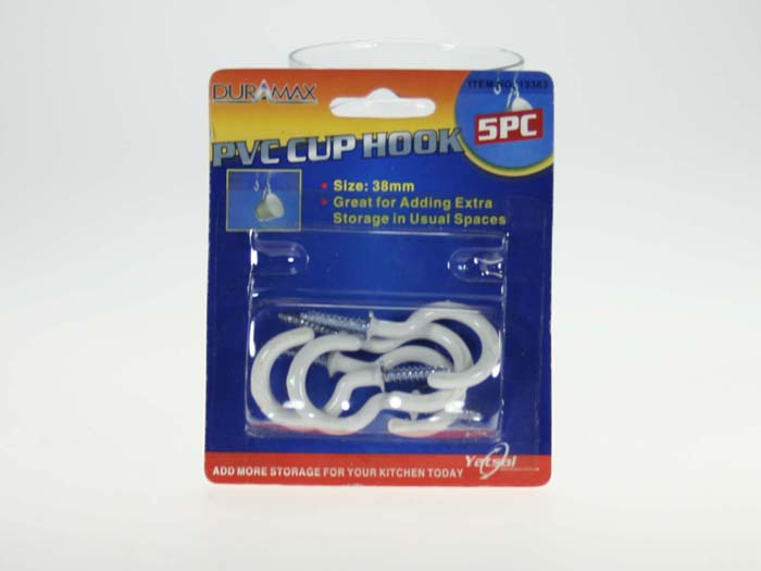 Cup Hooks - Screw P/Coat Wh.38mm pk5 DuraMax