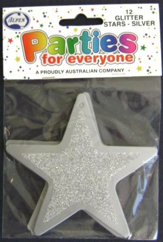 Glitter Stars Silver 10cm Pack of 12