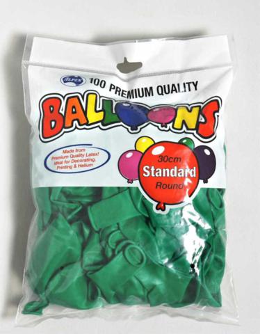 Balloons 30cm Round Green Pack of 100