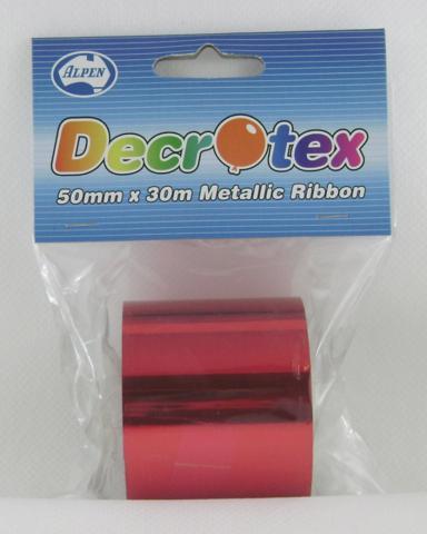 Ribbon Wide Metallic 5cm x 30m Red