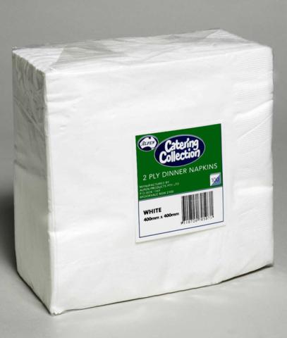 Alpen 2Ply Dinner Serviettes 400x400mm White Pack of 125