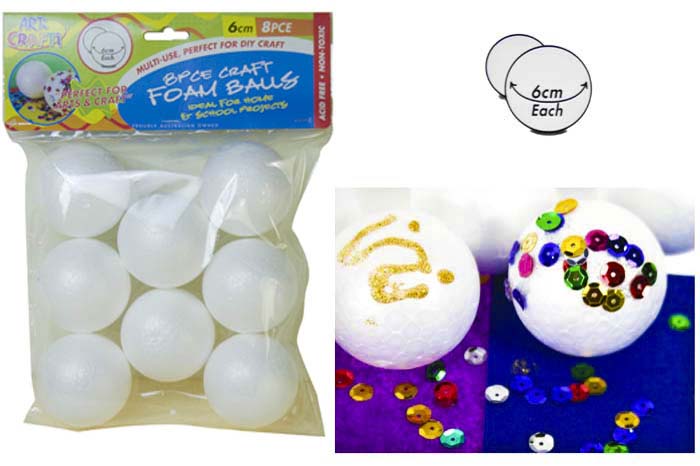 Styrene Foam Balls 60mm Pack of 8