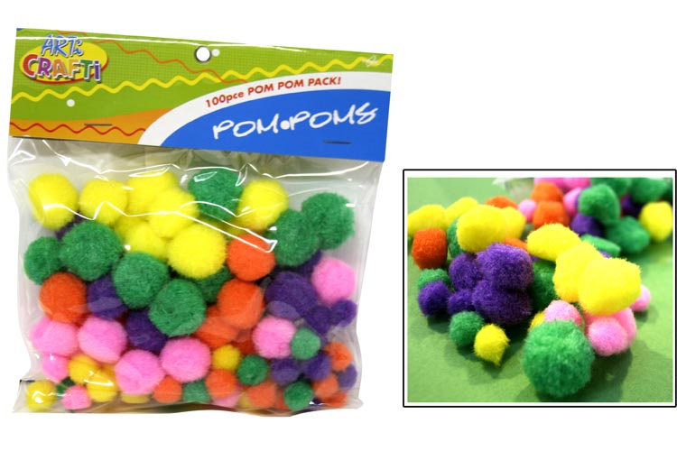 PomPom 10 & 20mm Asst Colours- Pk100 AC