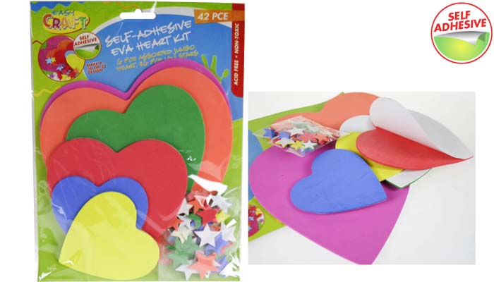 Adhesive Foam - 6 Hearts & 36 Stars Asst Col Pk42