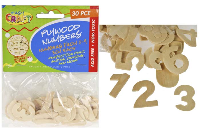 Shapes - Plywood Numbers  3cm  Pack of 30