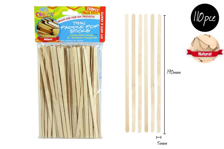 Popsticks Thin 19cm Long x 7mm Natural Pack of 110