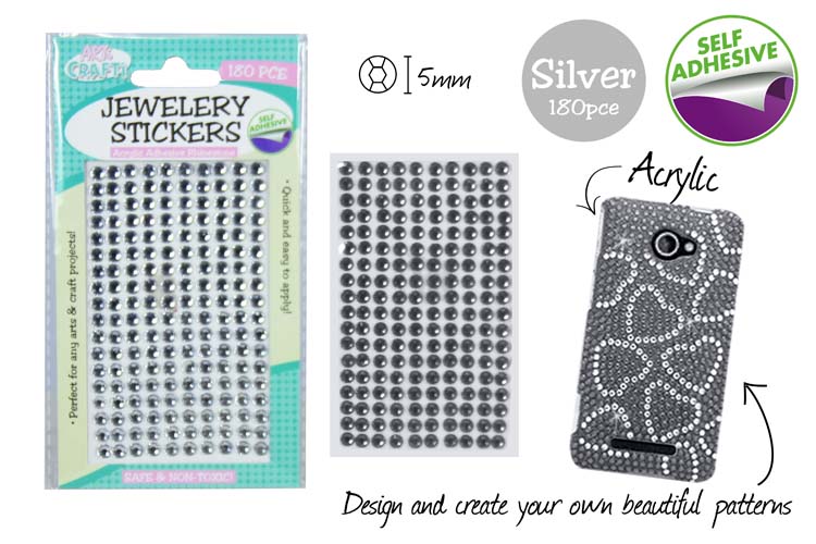 180 Adhesive Rhinestones 5mm Silver