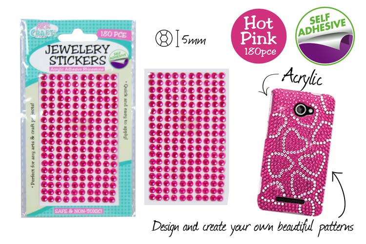 180 Adhesive Rhinestones 5mm Hot Pink