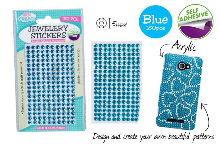 180 Adhesive Rhinestones 5mm Blue