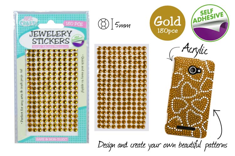 180 Adhesive Rhinestones 5mm Gold