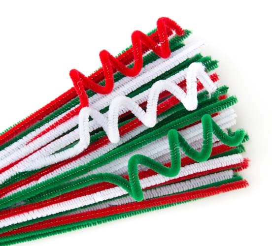 Xmas Chenille Stems - 6mm Red,Green,White Asst Pk 100