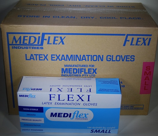 Gloves Latex Pdr.Mediflex Exam Small 100x10/Ctn