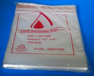Resealable Bags 330x230mm Seal Pack of 100