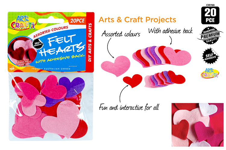 Felt Hearts 3-5 cm Assorted Colours - Pack of 20
