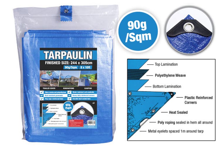 Tarp Blue Poly 8 x 10ft 90gsm