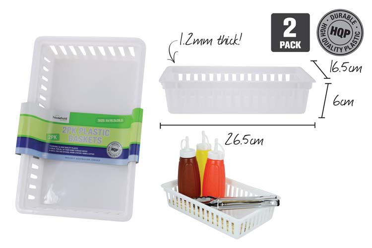 Plastic Baskets White 25.5 x 16.5x6cm PK2