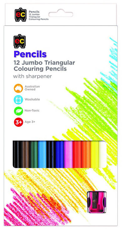 Jumbo Triangular Colour Pencils Pk12 + Sharpener EC