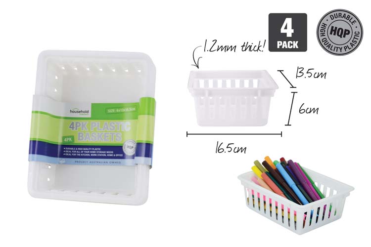 Plastic Baskets 13 x 16.5 x 6cm Deep - Pack of 4