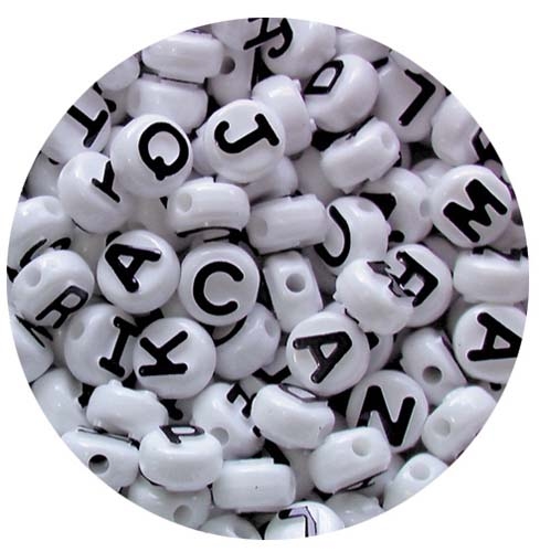 Pony Beads - 10mm Black & White Alphabet 350 pcs/Pack