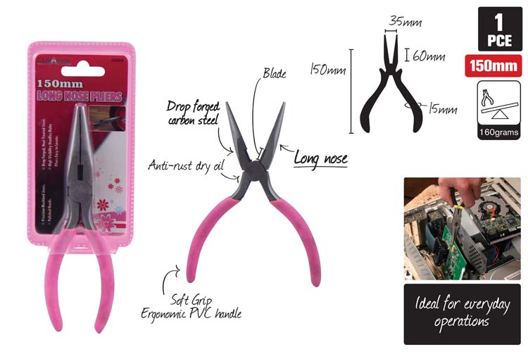 Pink Long Nose Pliers 15cm