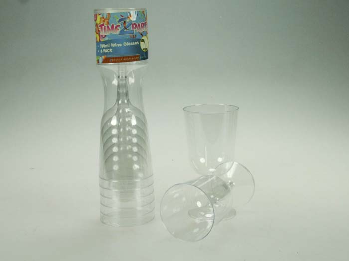 Wine Glass 180ml Clear Plastic Pack of 6