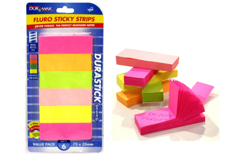 Sticky Strips Fluoro Cols 75x25mm Pk600