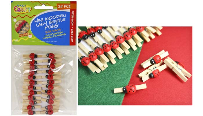 Pegs - Wooden Mini Beetle 3cm Pack of 24