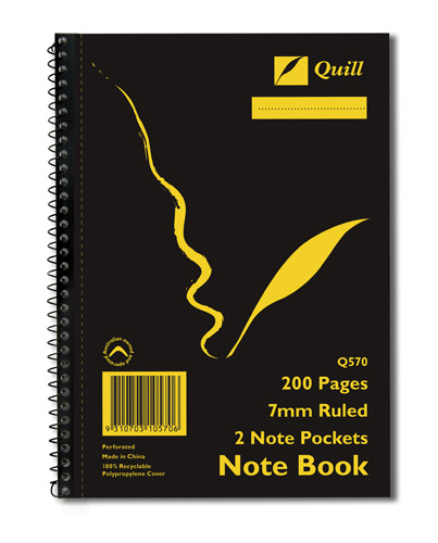 Quill Q570 Side Bound A5 2 Pocket  Perf. 200 Page Poly Cover
