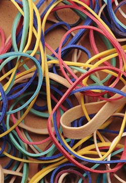 Rubber Bands 2mm Assd Colours & Sizes 7 to 12cm 80gm/Pk