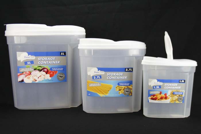 Plastic Storage Containers Set of 3 28cm 5L + 2.7L + 1.3L