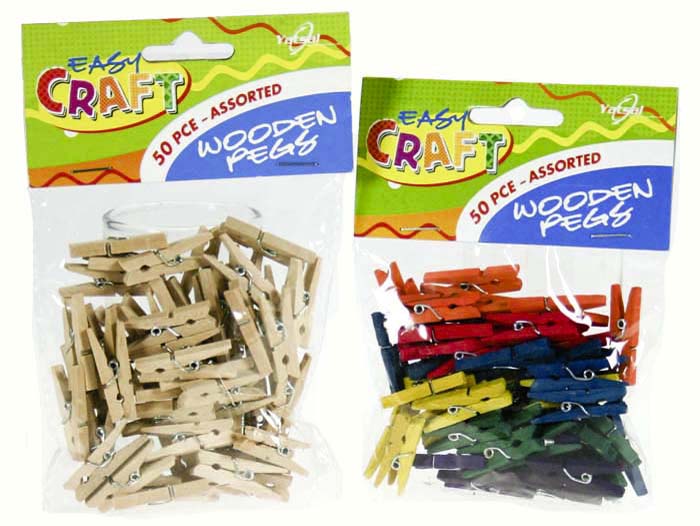 Pegs Mini Spring Wooden Coloured Pk50