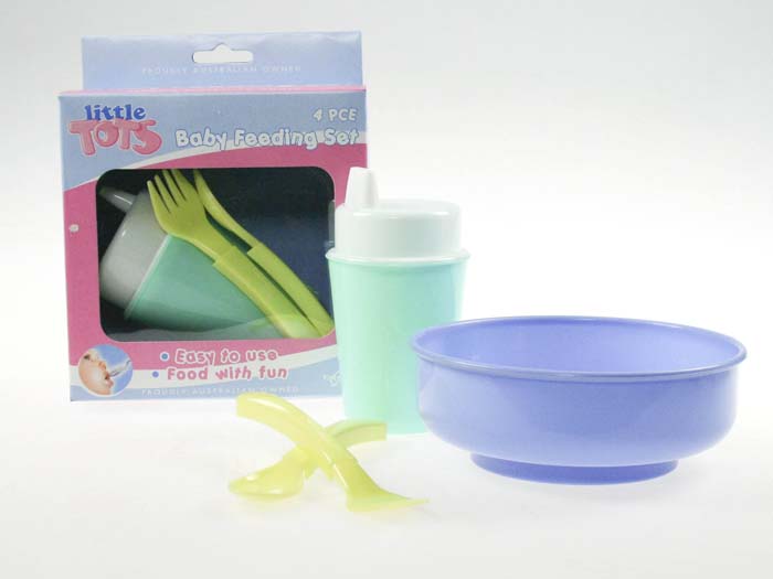 Feeding Bowl Spoon Fork & Sipper Cup Little Tots Set of 4
